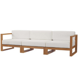 Upland Outdoor Patio Teak Wood 3-Piece Sectional Sofa Set - Natural White EEI-4254-NAT-WHI-SET