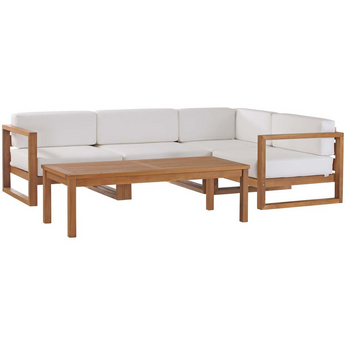 Upland Outdoor Patio Teak Wood 5-Piece Sectional Sofa Set - Natural White EEI-4619-NAT-WHI-SET