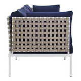 Harmony Sunbrella® Basket Weave Outdoor Patio Aluminum Sofa - Tan Navy EEI-4966-TAN-NAV