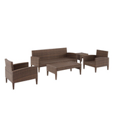 Capella 5Pc Outdoor Wicker Sofa Set Creme/Brown - Sofa, Coffee Table, Side Table, & 2 Armchairs