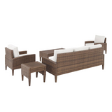Capella 5Pc Outdoor Wicker Sofa Set Creme/Brown - Sofa, Coffee Table, Side Table, & 2 Armchairs