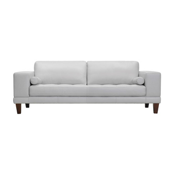 Wynne Contemporary Sofa in Genuine Dove Grey Leather with Brown Wood Legs