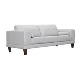Wynne Contemporary Sofa in Genuine Dove Grey Leather with Brown Wood Legs