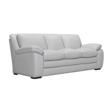 Zanna Contemporary Sofa in Genuine Dove Grey Leather with Brown Wood Legs