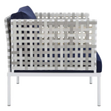 Harmony Sunbrella® Basket Weave Outdoor Patio Aluminum Armchair - Taupe Navy EEI-4541-TAU-NAV