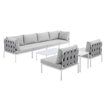 Harmony 8-Piece  Sunbrella® Outdoor Patio Aluminum Sectional Sofa Set - Gray Gray EEI-4945-GRY-GRY-SET