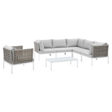 Harmony 7-Piece  Sunbrella® Basket Weave Outdoor Patio Aluminum Sectional Sofa Set - Tan Gray EEI-4935-TAN-GRY-SET