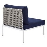 Harmony Sunbrella® Basket Weave Outdoor Patio Aluminum Armless Chair - Tan Navy EEI-4958-TAN-NAV