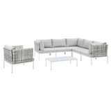 Harmony 7-Piece  Sunbrella® Basket Weave Outdoor Patio Aluminum Sectional Sofa Set - Taupe Gray EEI-4934-TAU-GRY-SET