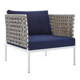 Harmony 10-Piece  Sunbrella® Basket Weave Outdoor Patio Aluminum Sectional Sofa Set - Tan Navy EEI-4951-TAN-NAV-SET