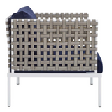 Harmony 10-Piece  Sunbrella® Basket Weave Outdoor Patio Aluminum Sectional Sofa Set - Tan Navy EEI-4951-TAN-NAV-SET