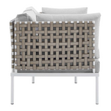 Harmony 8-Piece  Sunbrella® Basket Weave Outdoor Patio Aluminum Seating Set - Tan Gray EEI-4947-TAN-GRY-SET