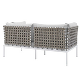 Harmony 8-Piece  Sunbrella® Basket Weave Outdoor Patio Aluminum Seating Set - Tan Gray EEI-4947-TAN-GRY-SET
