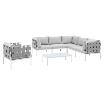 Harmony 7-Piece  Sunbrella® Outdoor Patio Aluminum Sectional Sofa Set - Gray Gray EEI-4937-GRY-GRY-SET