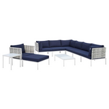 Harmony 10-Piece  Sunbrella® Basket Weave Outdoor Patio Aluminum Sectional Sofa Set - Taupe Navy EEI-4950-TAU-NAV-SET