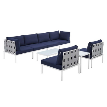 Harmony 8-Piece  Sunbrella® Outdoor Patio Aluminum Sectional Sofa Set - Gray Navy EEI-4945-GRY-NAV-SET