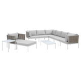 Harmony 10-Piece  Sunbrella® Basket Weave Outdoor Patio Aluminum Sectional Sofa Set - Tan Gray EEI-4951-TAN-GRY-SET