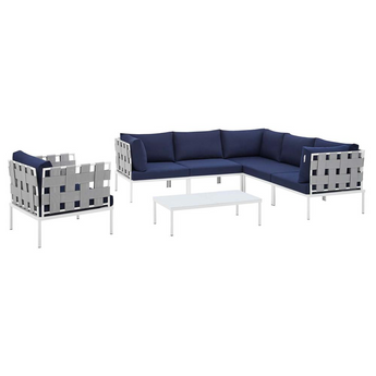 Harmony 7-Piece  Sunbrella® Outdoor Patio Aluminum Sectional Sofa Set - Gray Navy EEI-4937-GRY-NAV-SET