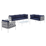 Harmony 8-Piece  Sunbrella® Outdoor Patio Aluminum Seating Set - Gray Navy EEI-4949-GRY-NAV-SET