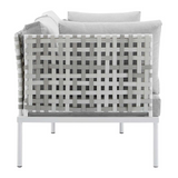 Harmony Sunbrella® Basket Weave Outdoor Patio Aluminum Loveseat - Taupe Gray EEI-4961-TAU-GRY