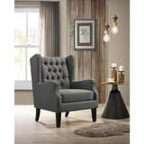 Irwin Gray Linen Button Tufted Wingback Chair