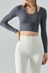 Gemna Halter Neck Long Sleeve Cropped Sports Top