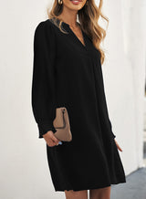 Jennifer Long Puff Sleeve Notched Neck Dress