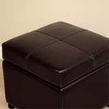 Dark Brown Full Leather Storage Cube Ottoman