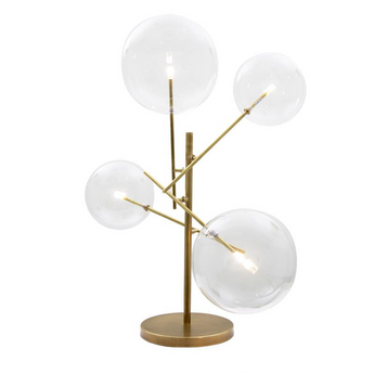 Klare 4-Light Sputnik Lamp in Antique Brass Finish with Clear Glass Globe Shades and Adjustable Arms