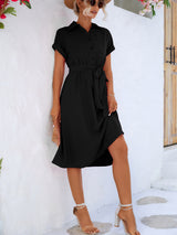 Ceylan Cuffed Short Sleeve Belted Shirt Dress