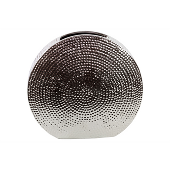 Ceramic Round Vase Dimpled Polished Chrome Finish Silver