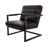 Emmalee Loft Dark Brown Leather Accent Chair with Cast Iron  Base