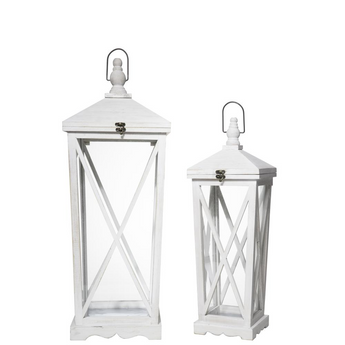 Wood Square Lantern with Metal Ring Hanger, Glass Covered and 