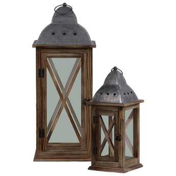 Wood Lantern with Metal Finial Top, Ring Handle, and, 