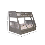 Solid Pine Twin/Full Bunk Bed with Three Drawers in Charcoal Gray