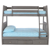 Solid Pine Twin/Full Bunk Bed with Three Drawers in Charcoal Gray