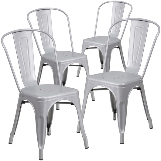 4 Pk. Silver Metal Indoor-Outdoor Stackable Chair