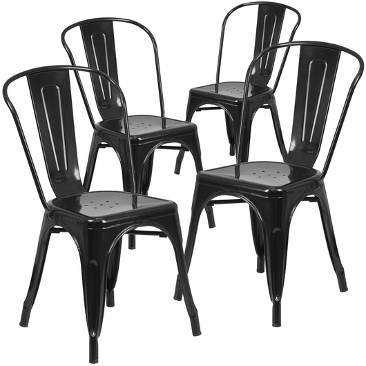 4 Pk. Black Metal Indoor-Outdoor Stackable Chair