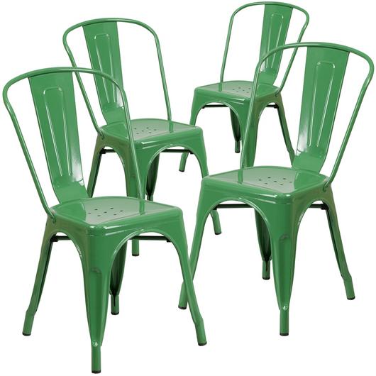 4 Pk. Green Metal Indoor-Outdoor Stackable Chair