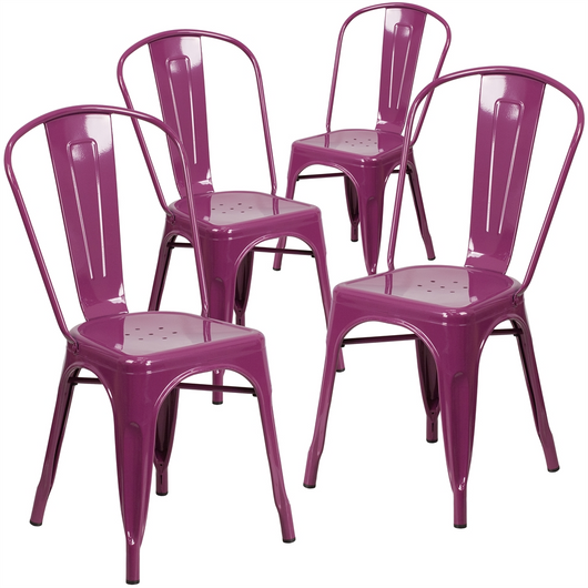 4 Pk. Purple Metal Indoor-Outdoor Stackable Chair