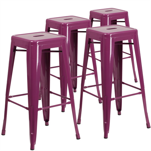 4 Pk. 30'' High Backless Purple Indoor-Outdoor Barstool
