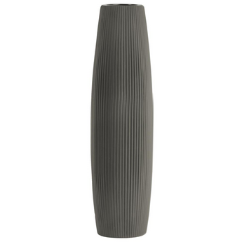 Ceramic Bellied Round Vase with Ribbed Design Body and Tapered Bottom Matte Finish Dark Taupe, Large