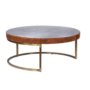 Tamas Coffee Table (Large), Aluminum & Cocoa Top Grain Leather