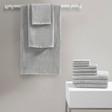 100% Cotton Quick Dry 12 Piece Bath Towel Set, Silver, 28x52x0.13