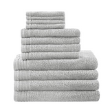 100% Cotton Quick Dry 12 Piece Bath Towel Set, Silver, 28x52x0.13