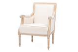 Chavanon Wood & Light Beige Linen Traditional French Accent Chair Light Beige/Natural