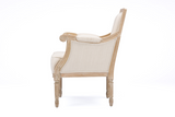 Chavanon Wood & Light Beige Linen Traditional French Accent Chair Light Beige/Natural