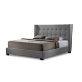 Favela Gray Linen Modern Bed with Upholstered Headboard - King Size Grey
