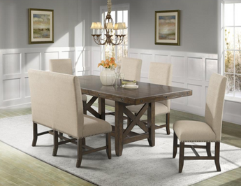 Francis Dining 6Pc Set- Table 4 Linen Chair 1 Linen Bench