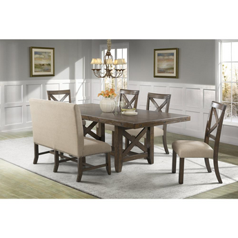 Francis 6Pc Dining Set-Table 4 X-Back Side Chairs & Fabric Back Bench